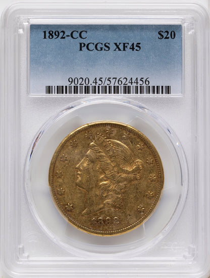 1892-CC $20 Liberty Double Eagle PCGS XF45
