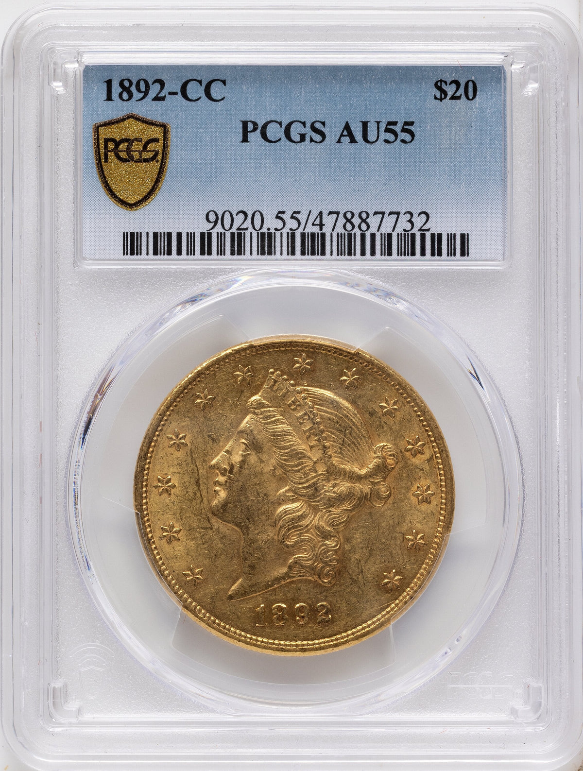 1892-CC $20 Liberty Double Eagle PCGS AU55
