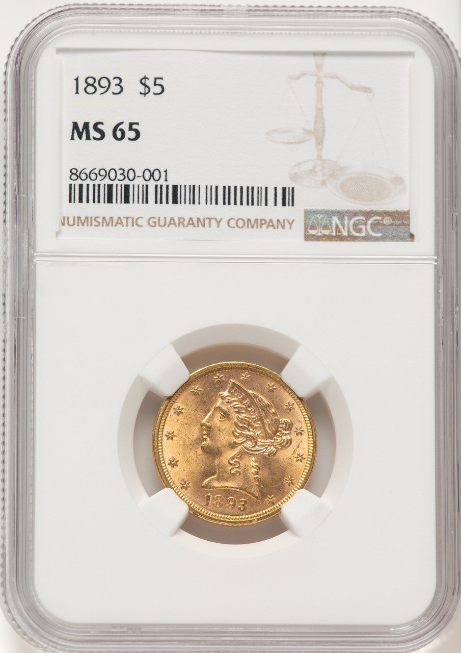 1893 $5 Liberty Half Eagle NGC MS65