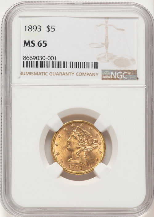 1893 $5 Liberty Half Eagle NGC MS65