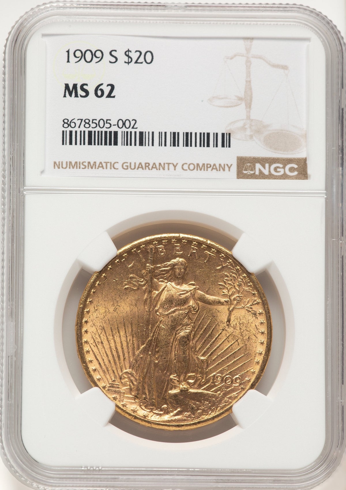 1909-S $20 Saint-Gaudens Double Eagle NGC MS62