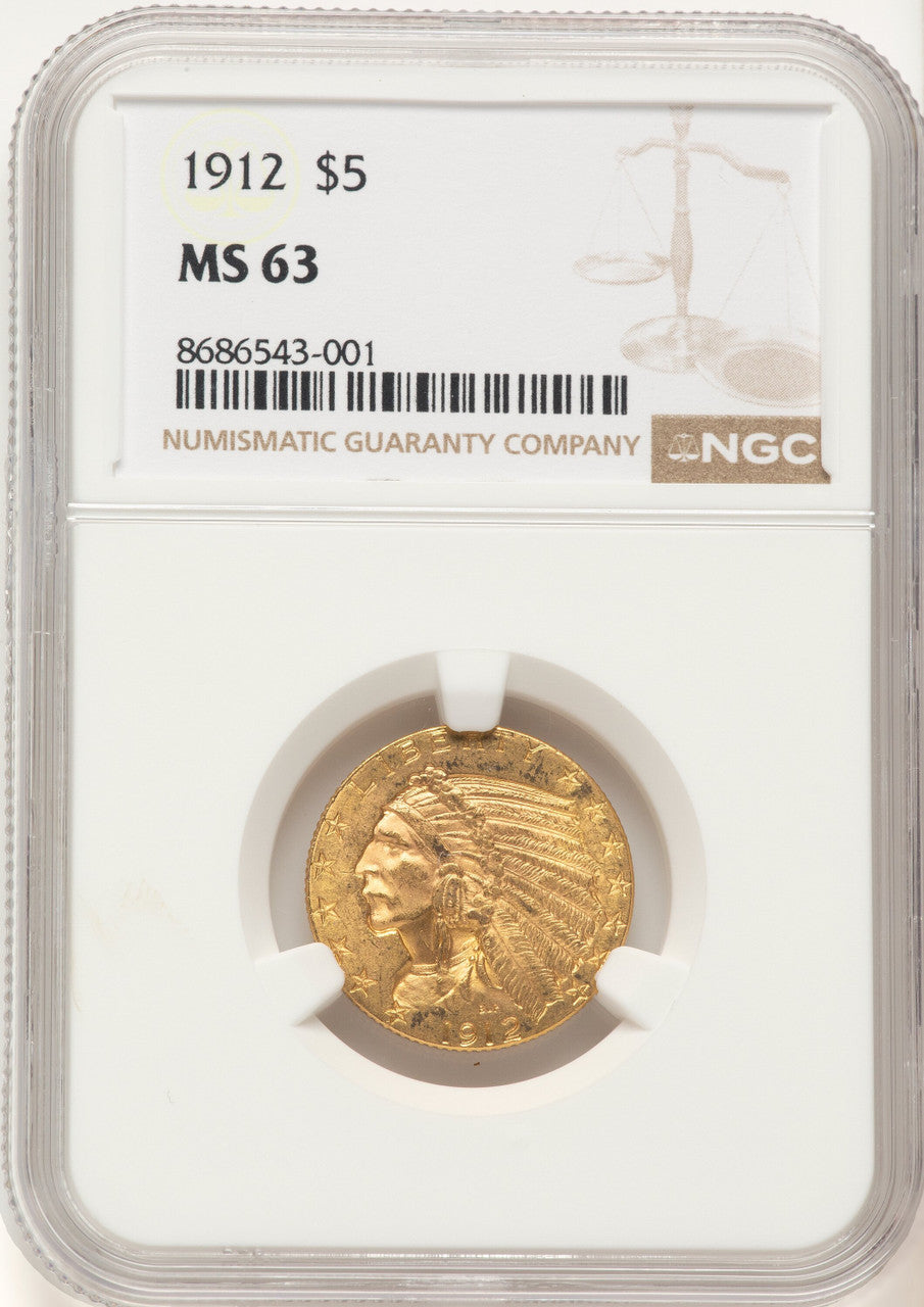 1912 $5 Indian Half Eagle NGC MS63