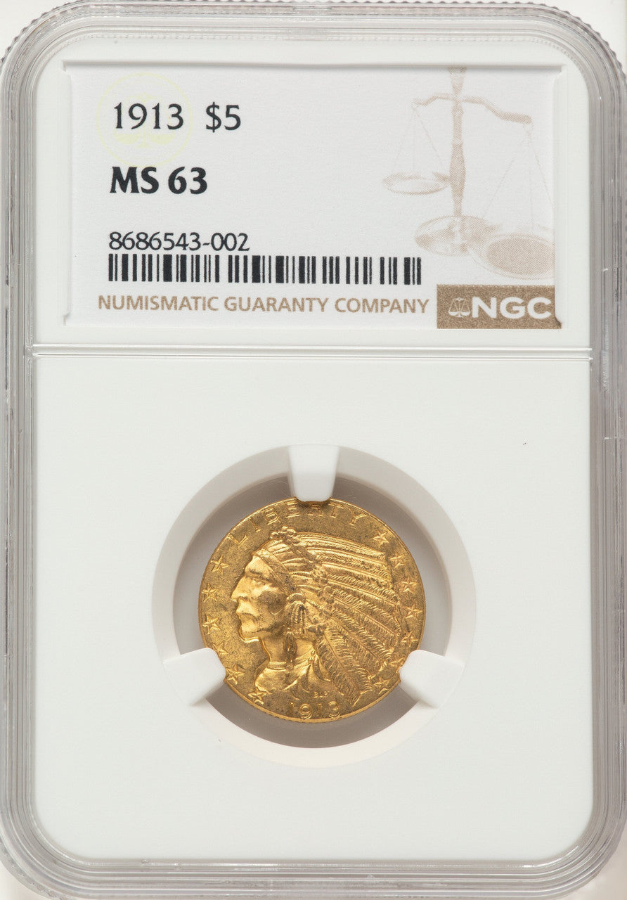 1913 $5 Indian Half Eagle NGC MS63