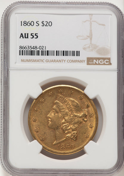 1860-S $20 Liberty Double Eagle NGC AU55