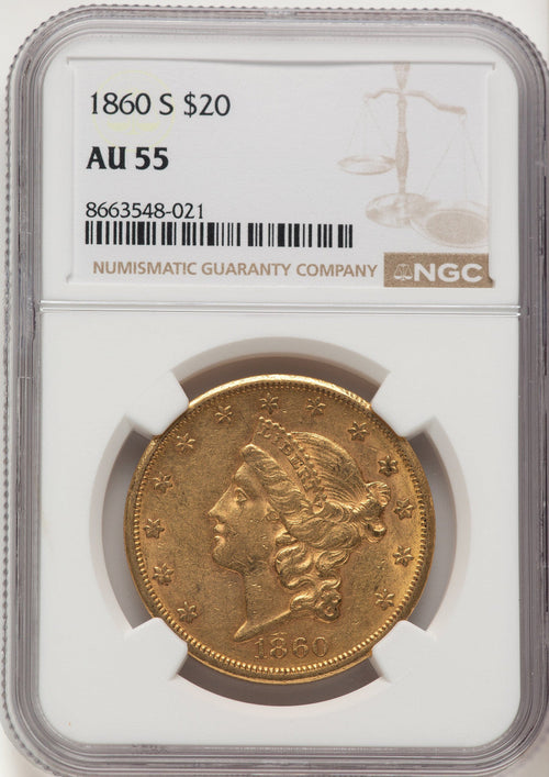 1860-S $20 Liberty Double Eagle NGC AU55