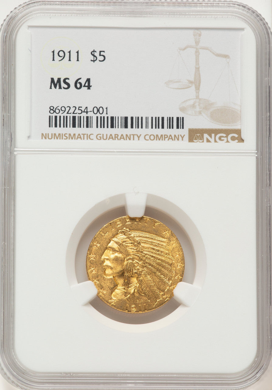 1911 $5 Indian Half Eagle NGC MS64