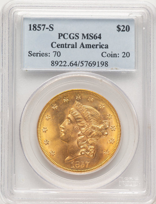1857-S $20 Liberty Double Eagle PCGS MS64
