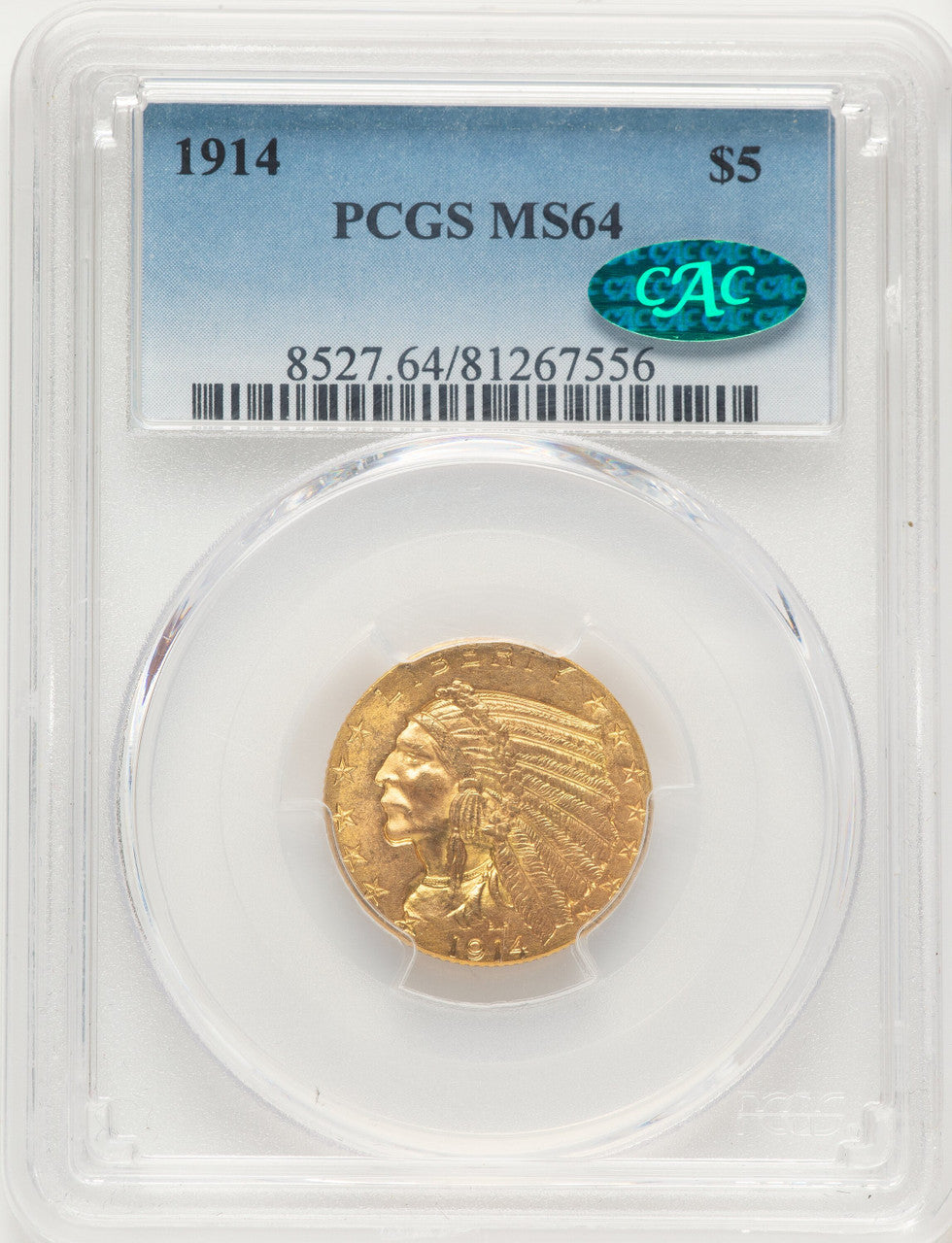1914 $5 CAC Indian Half Eagle PCGS MS64