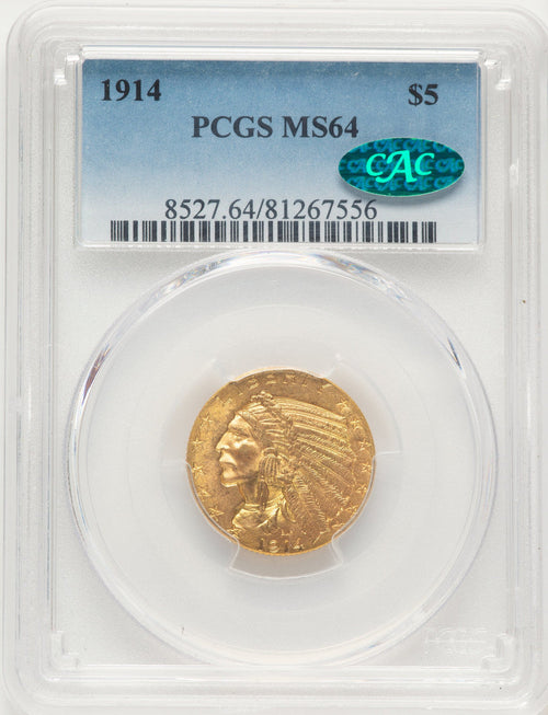 1914 $5 CAC Indian Half Eagle PCGS MS64
