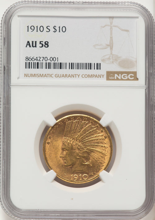 1910-S $10 Indian Eagle NGC AU58