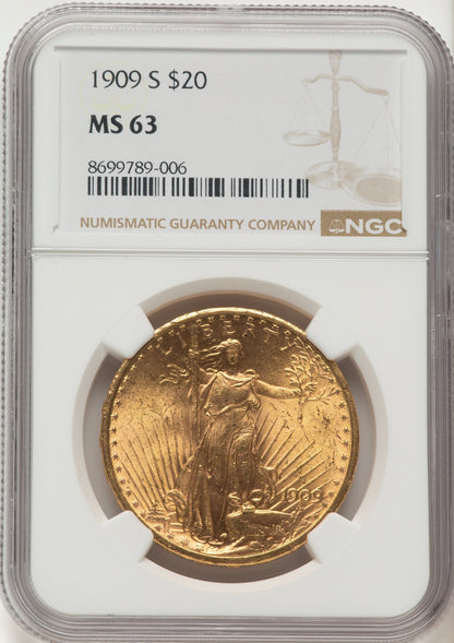 1909-S $20 Saint-Gaudens Double Eagle NGC MS63