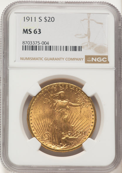 1911-S $20 Saint-Gaudens Double Eagle NGC MS63