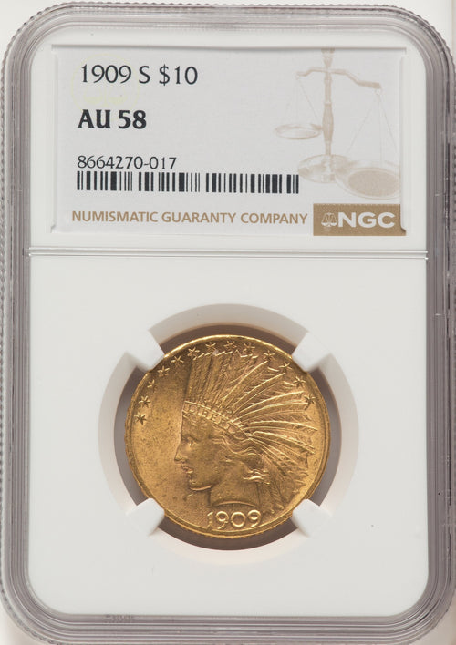 1909-S $10 Indian Eagle NGC AU58