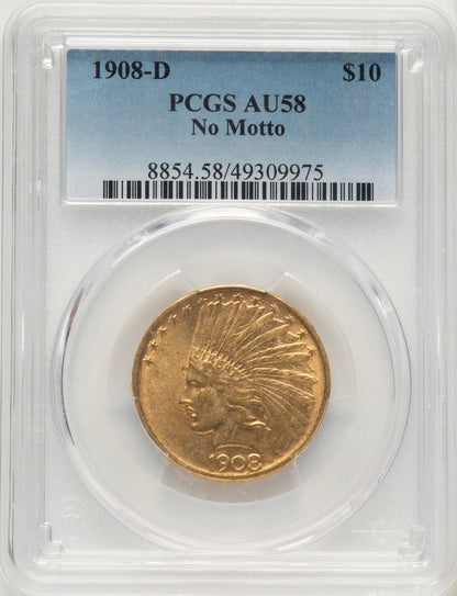 1908-D $10 NO MOTTO Indian Eagle PCGS AU58