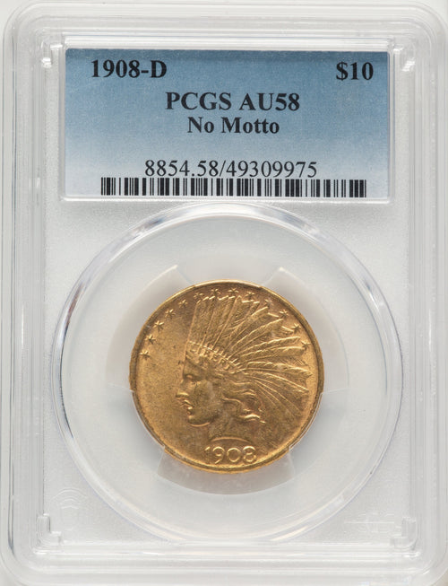 1908-D $10 NO MOTTO Indian Eagle PCGS AU58