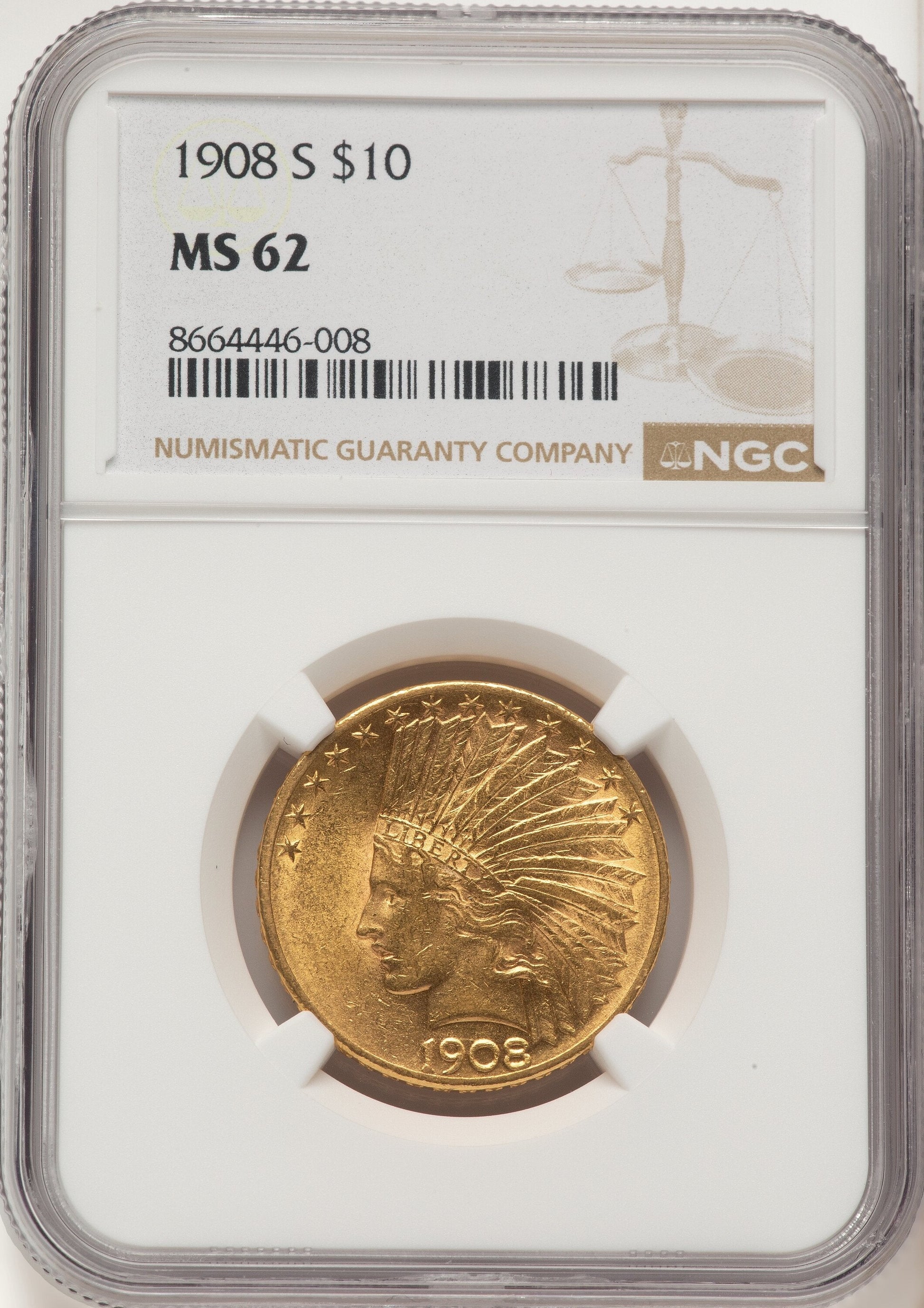 1908-S $10 Indian Eagle NGC MS62