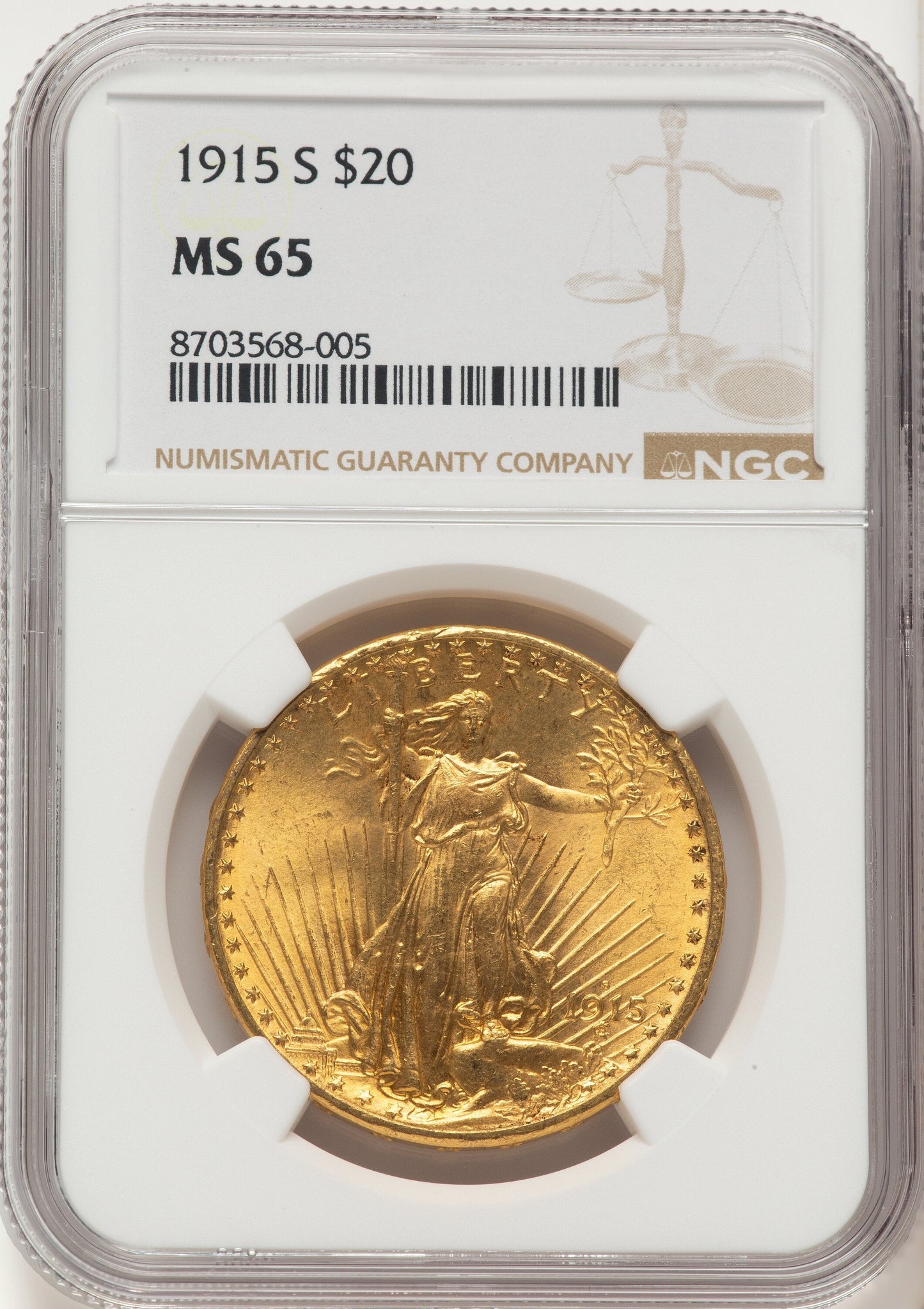 1915-S $20 Saint-Gaudens Double Eagle NGC MS65