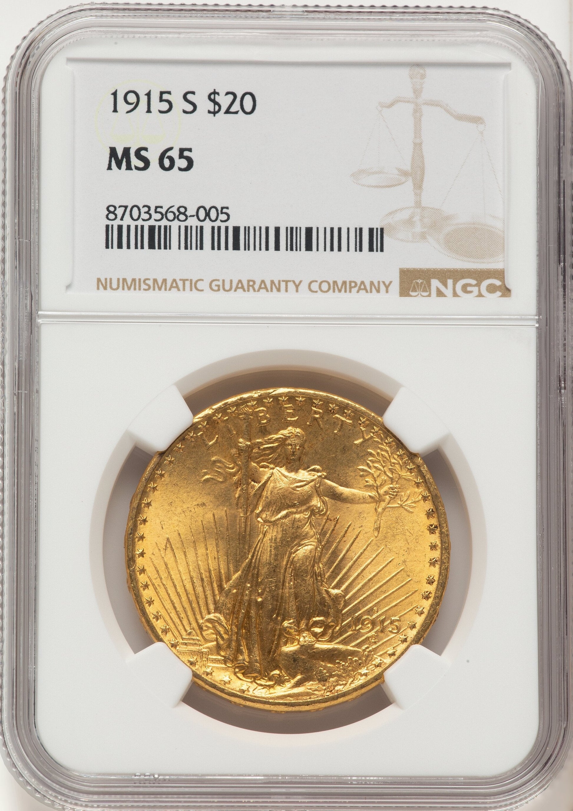 1915-S $20 Saint-Gaudens Double Eagle NGC MS65