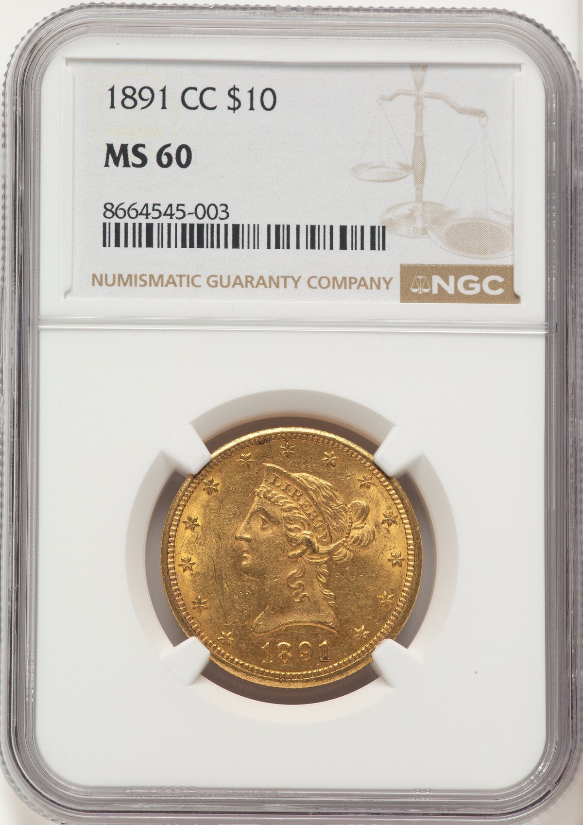 1891-CC $10 Liberty Eagle NGC MS60