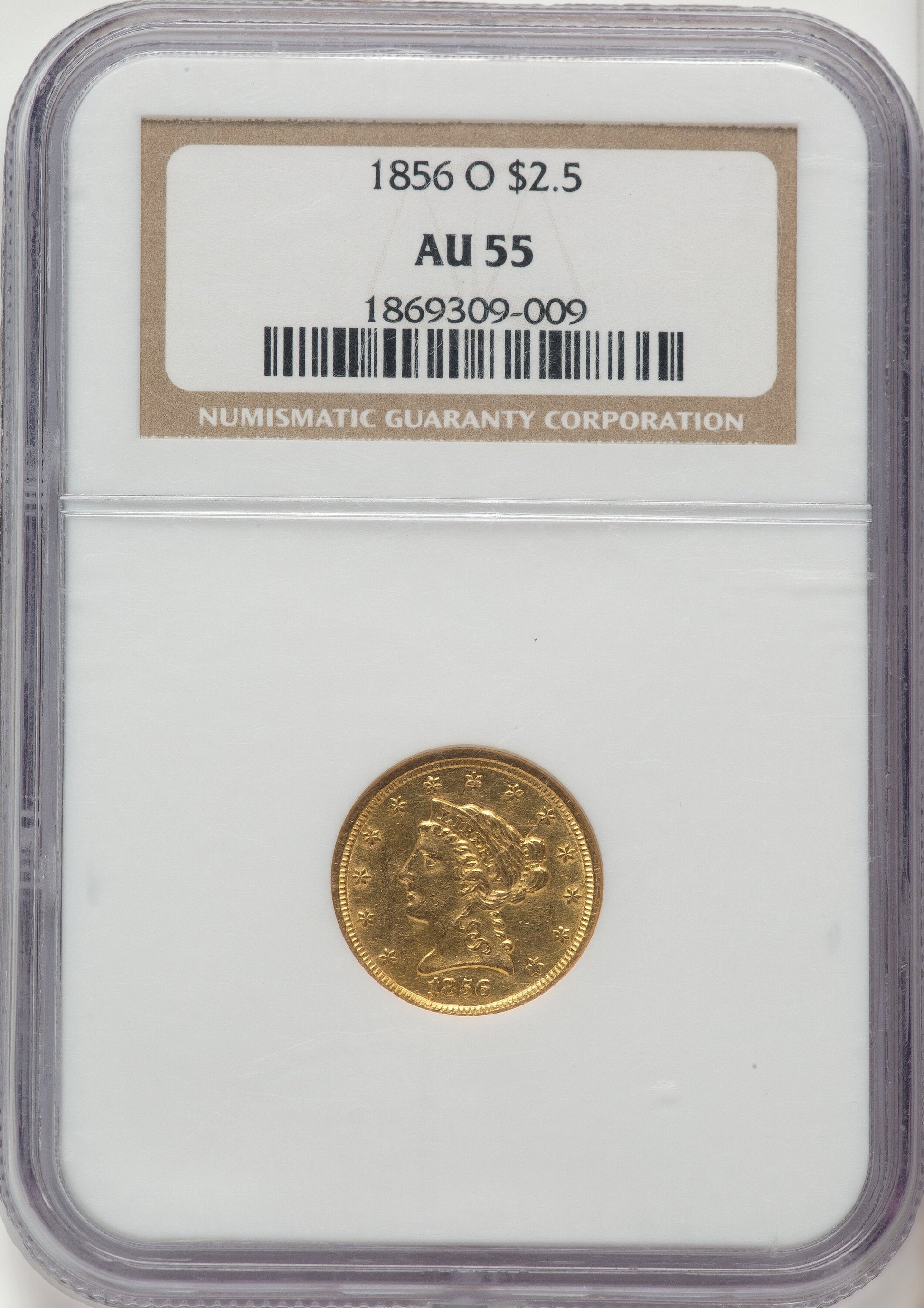 1856-O $2.50 Liberty Quarter Eagle NGC AU55