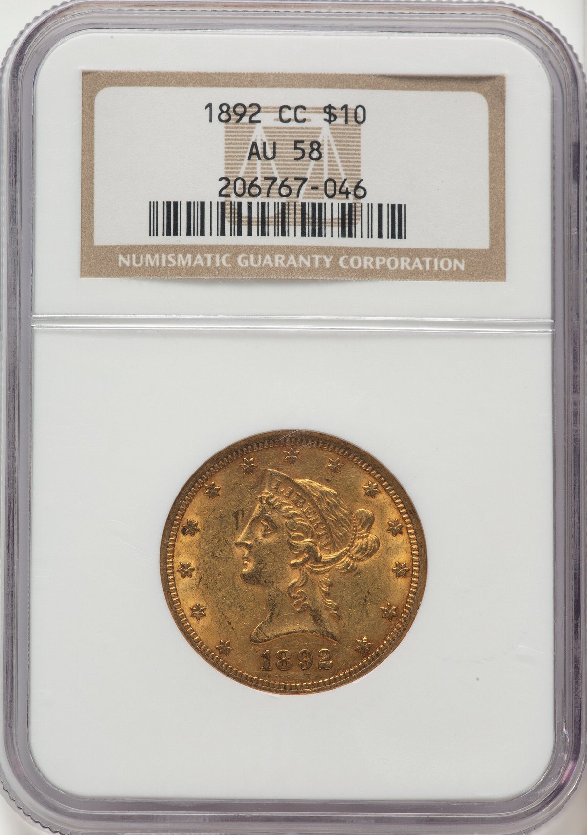 1892-CC $10 Liberty Eagle NGC AU58