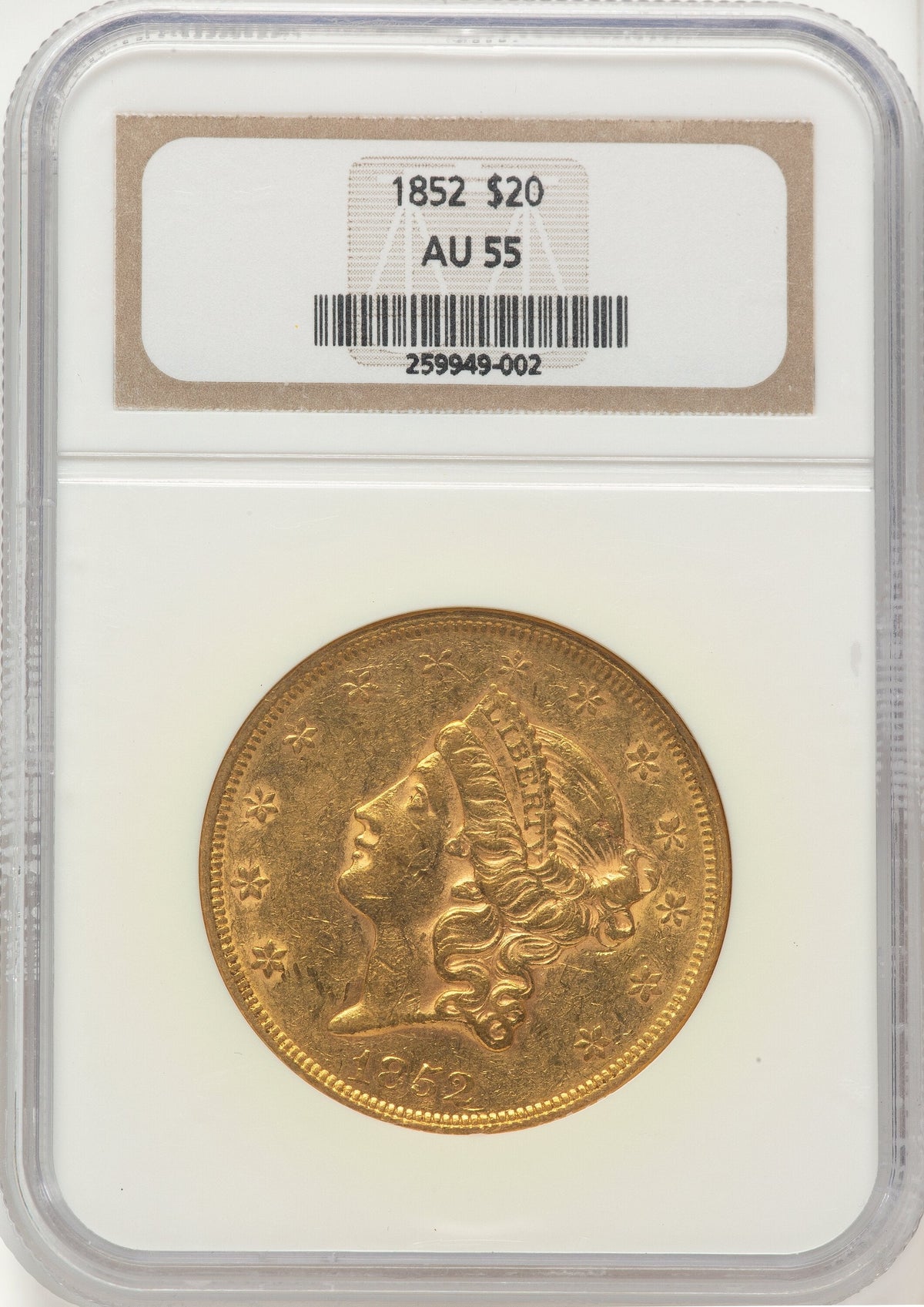 1852 $20 Liberty Double Eagle NGC AU55