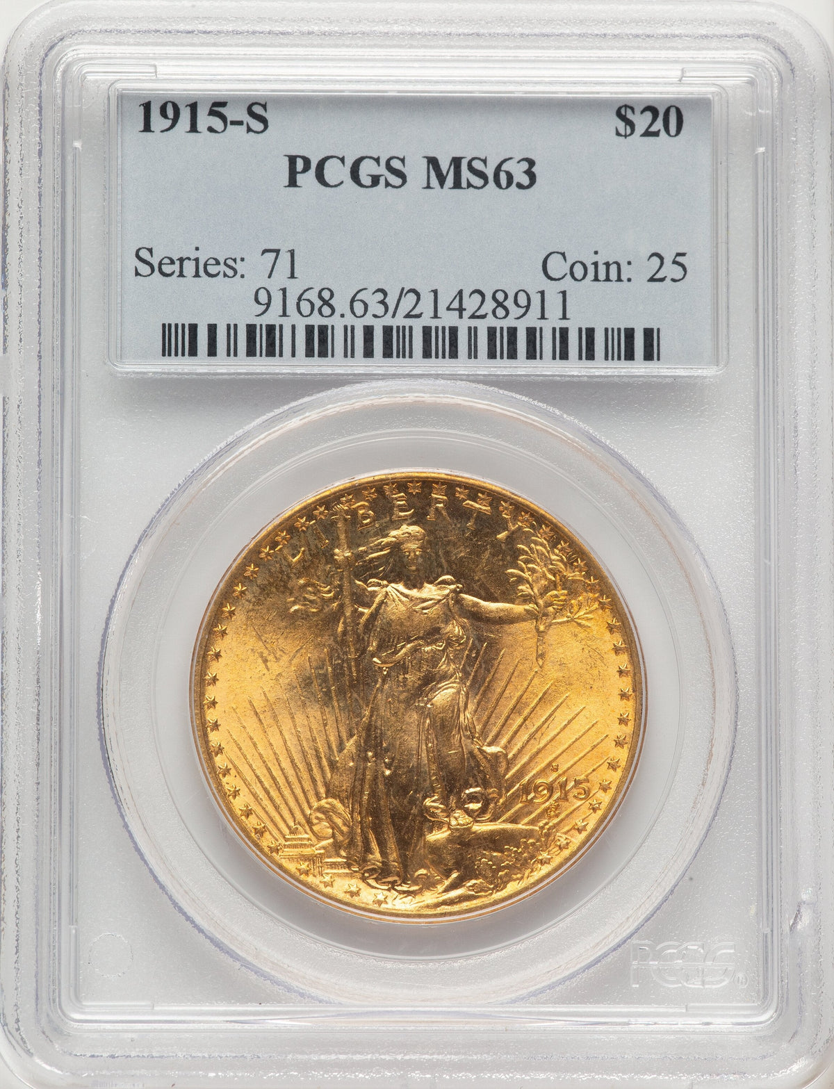 1915-S $20 Saint-Gaudens Double Eagle PCGS MS63
