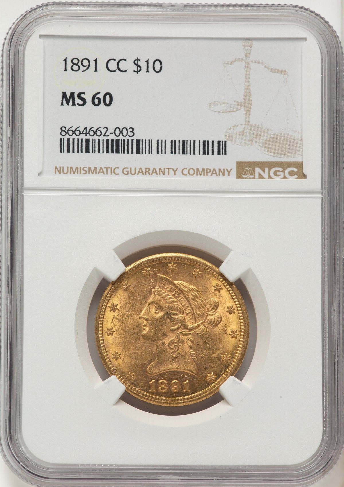 1891-CC $10 Liberty Eagle NGC MS60
