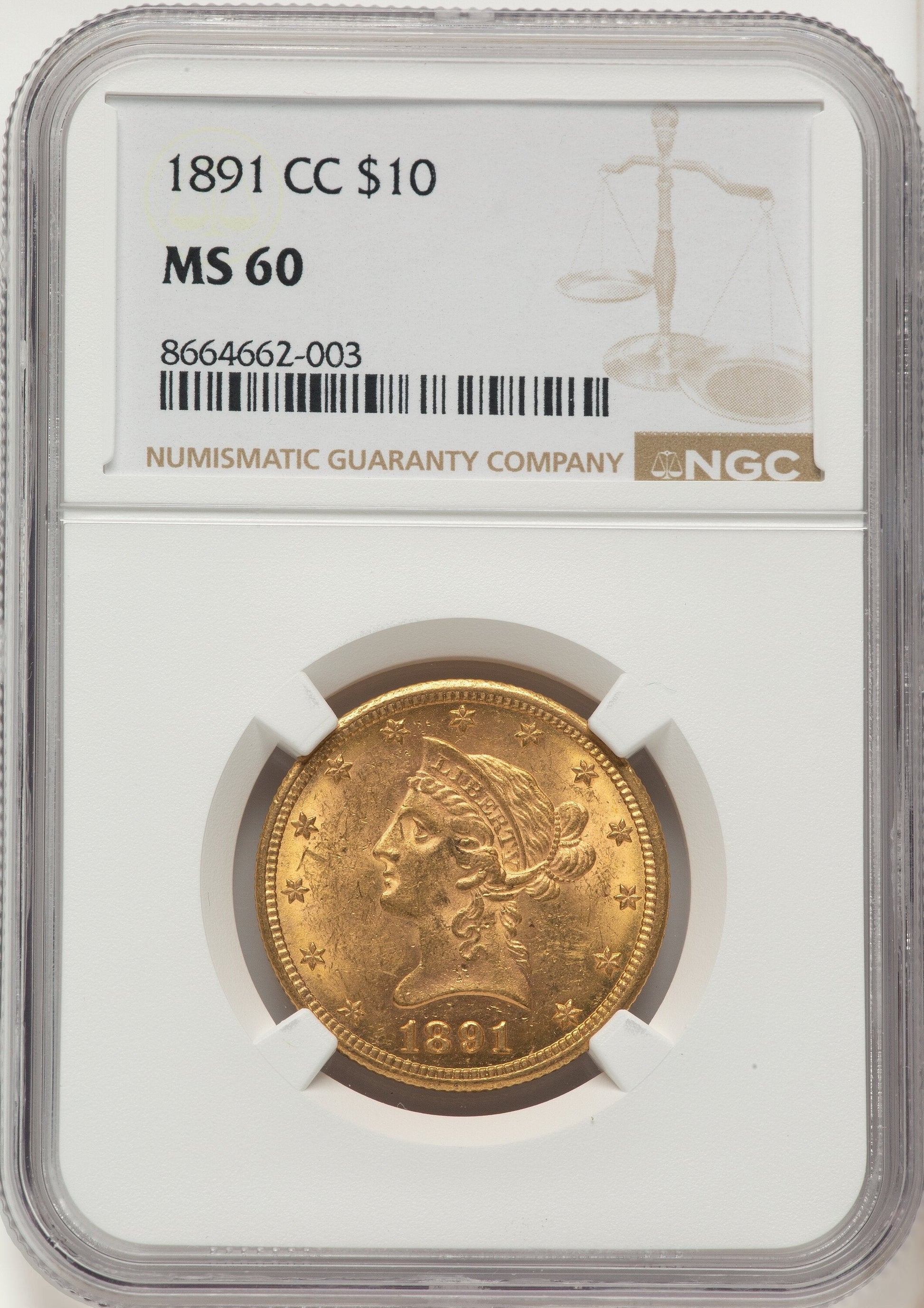 1891-CC $10 Liberty Eagle NGC MS60
