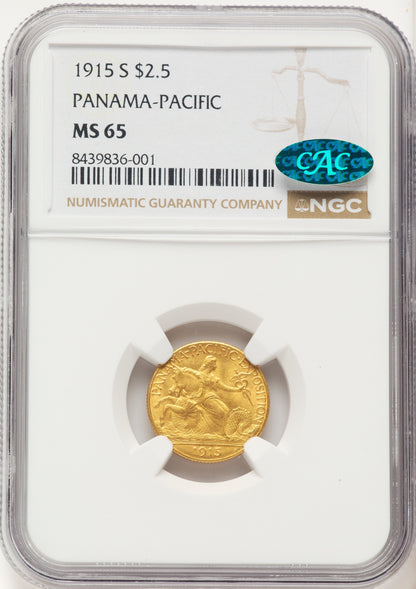 1915-S $2.50 Panama-Pacific Quarter Eagle CAC Commemorative Gold NGC MS65