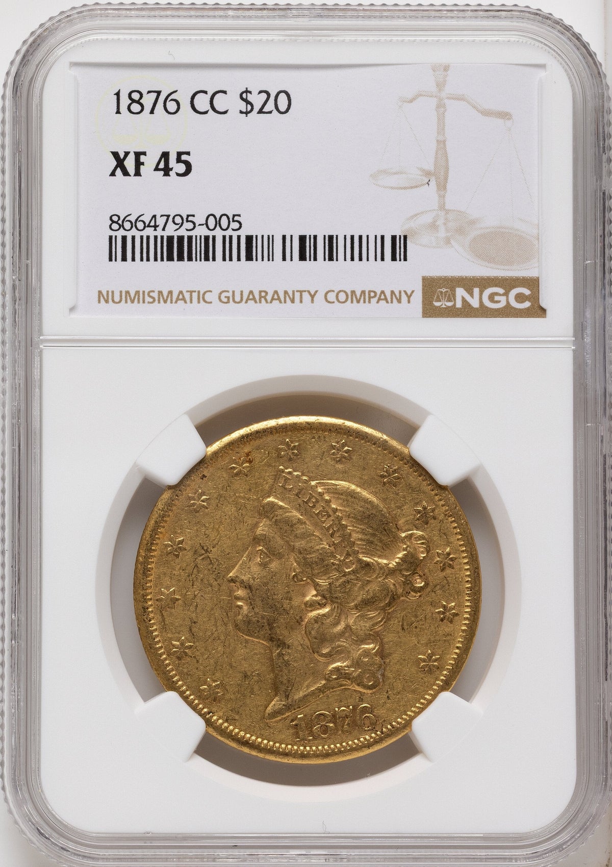 1876-CC $20 Liberty Double Eagle NGC XF45