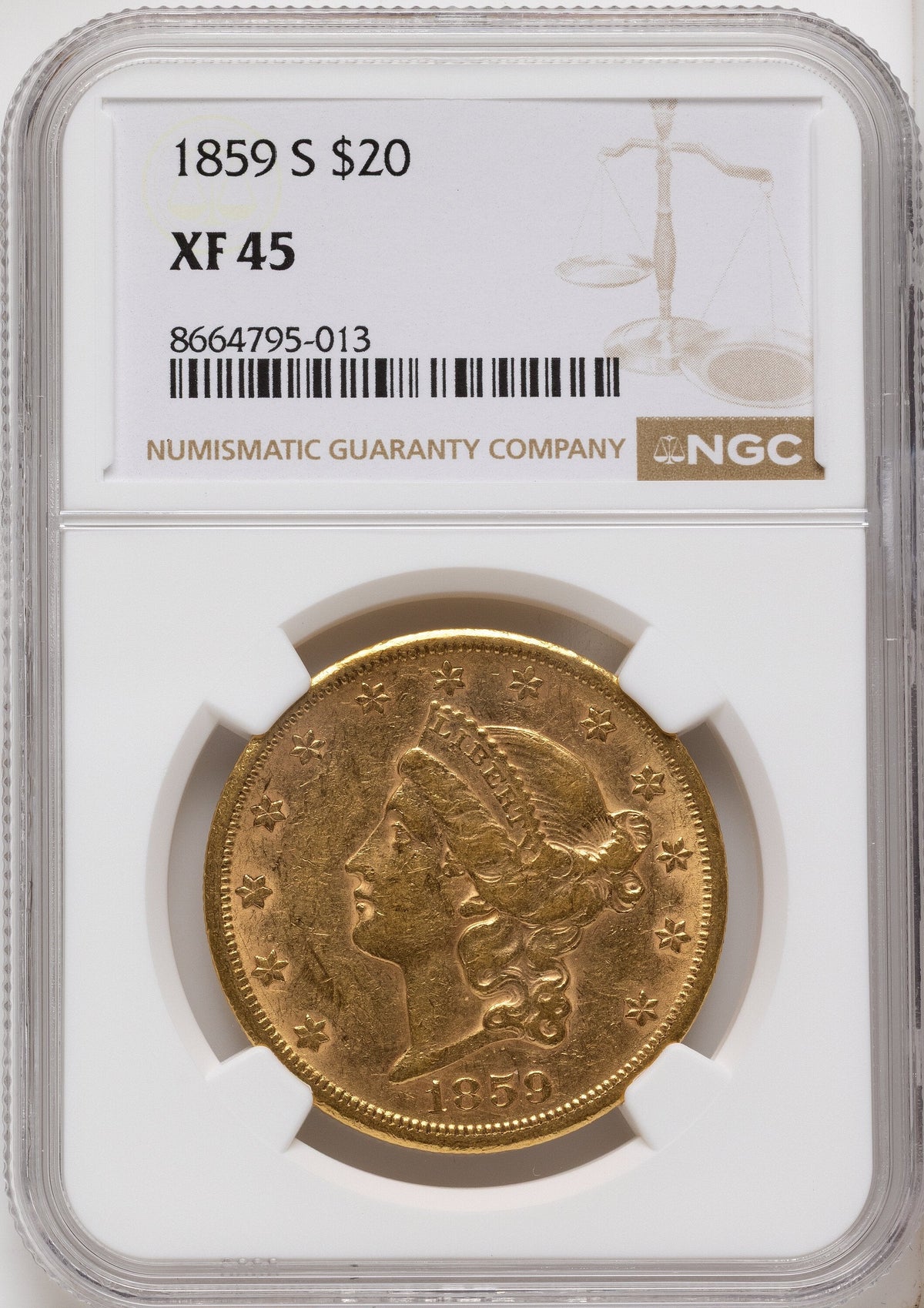 1859-S $20 Liberty Double Eagle NGC XF45