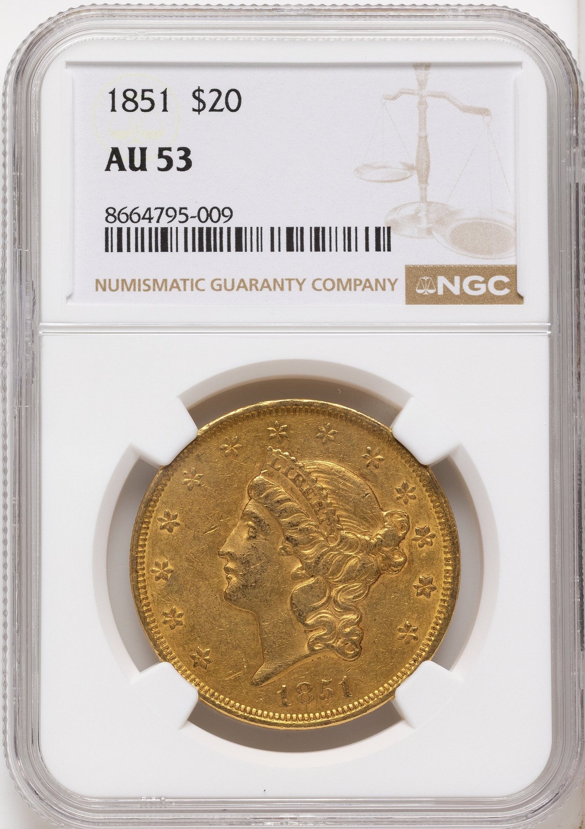 1851 $20 Liberty Double Eagle NGC AU53