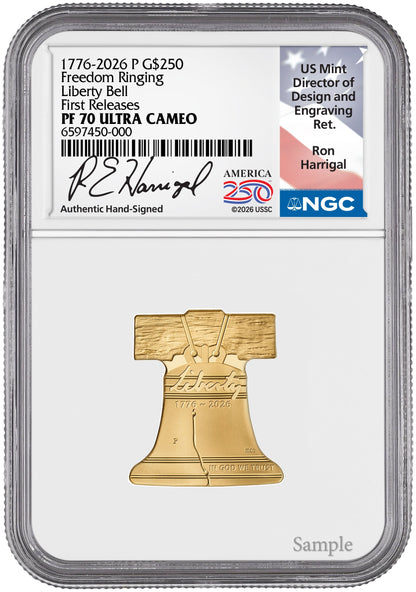 2026-P Freedom Ringing Liberty Bell 1 oz Gold Coin NGC PR70 Harrigal
