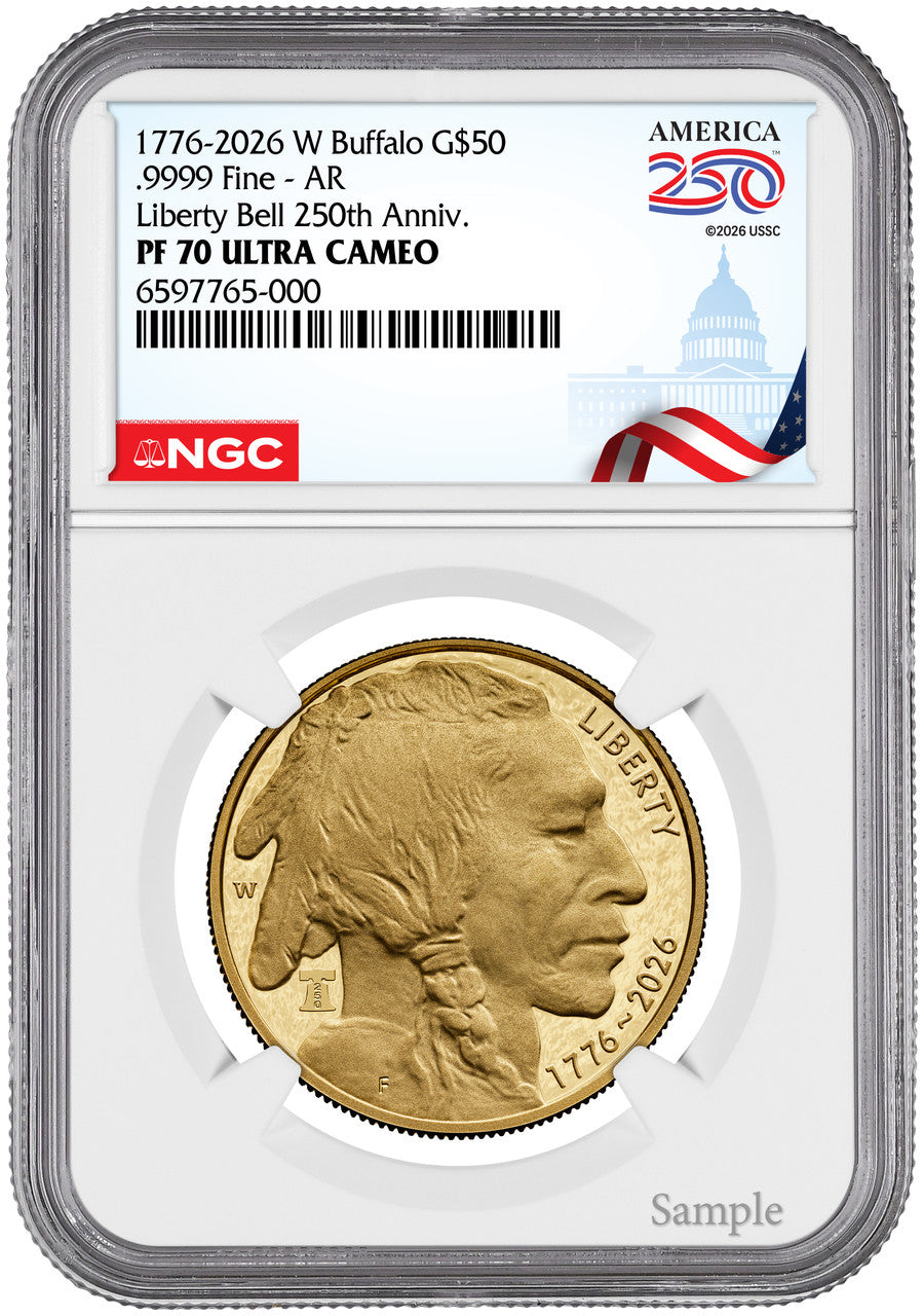 2026-W 1 oz Proof Gold Buffalo AR 250 Liberty Bell NGC PF70 (1776-2026) Congress