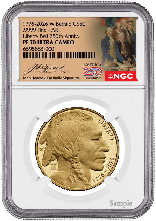 2026-W 1 oz Proof Gold Buffalo AR 250 Liberty Bell NGC PF70 (1776-2026) Hancock