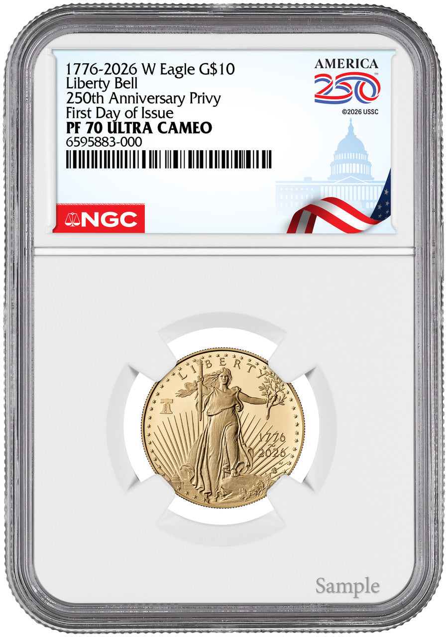 2026-W 1/4 oz Proof Gold Eagle 250 Liberty Bell FDI NGC PF70 (1776-2026)