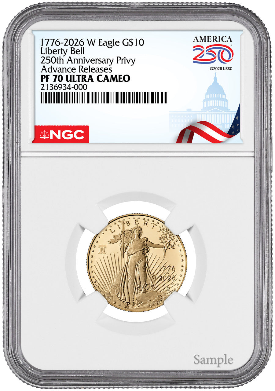 2026-W 1/4 oz Proof Gold Eagle 250 Liberty Bell AR NGC PF70 (1776-2026)