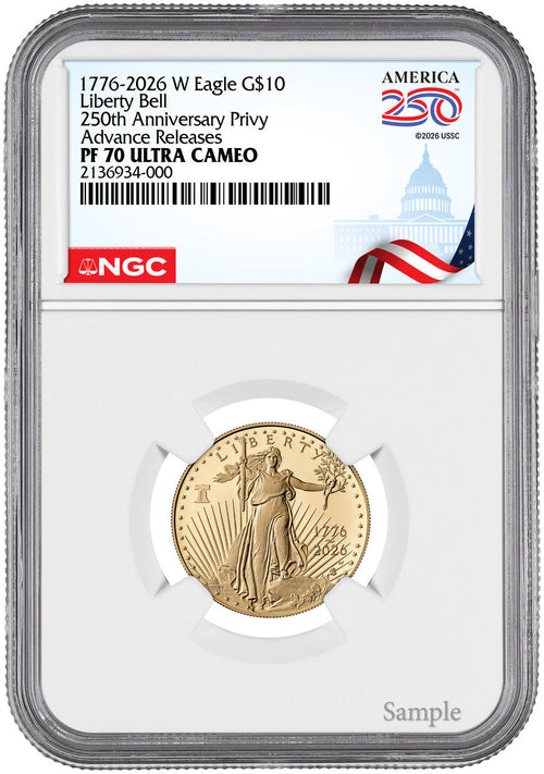 2026-W 1/4 oz Proof Gold Eagle 250 Liberty Bell AR NGC PF70 (1776-2026)