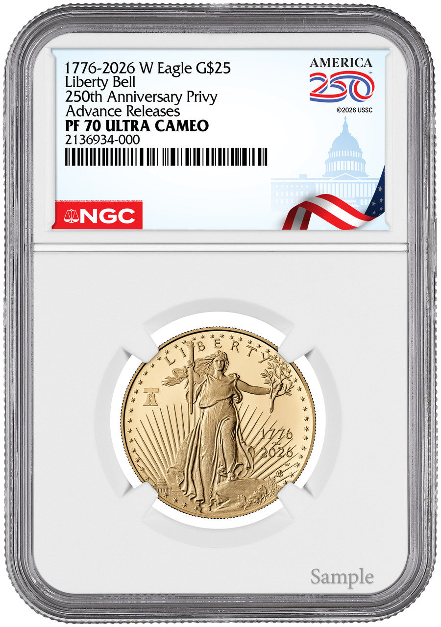 2026-W 1/2 oz Proof Gold Eagle 250 Liberty Bell AR NGC PF70 (1776-2026)