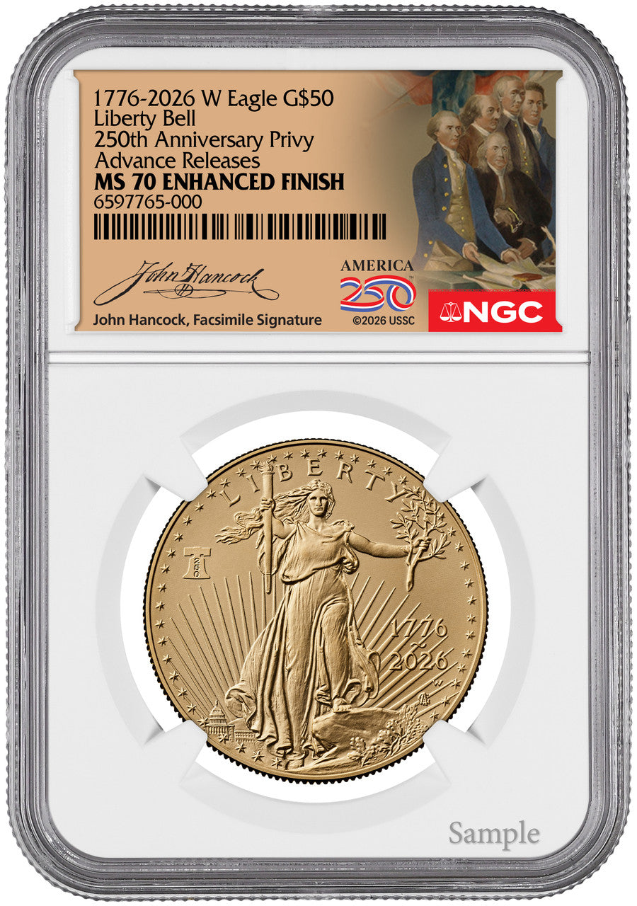 2026-W 1 oz Enhanced Gold Eagle 250 AR NGC MS70 (1776-2026) Hancock