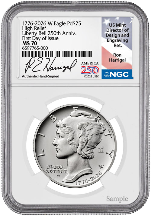 2026-W (1776-2026) $25 Dual Date Liberty Bell Privy Palladium Eagle FDI NGC MS70 Harrigal