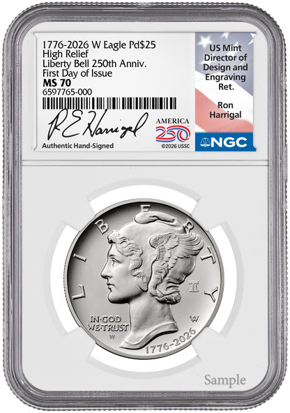 2026-W (1776-2026) $25 Dual Date Liberty Bell Privy Palladium Eagle FDI NGC MS70 Harrigal