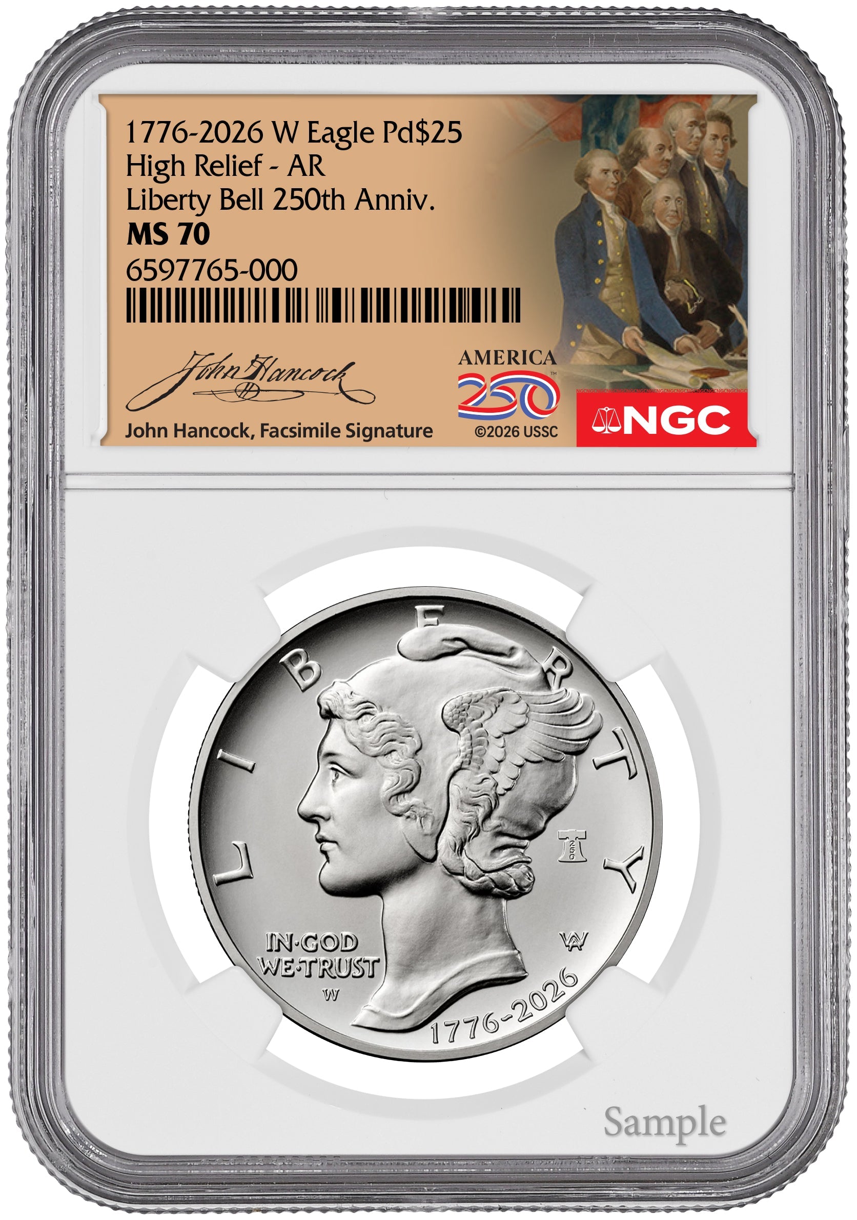 2026-W (1776-2026) $25 Dual Date Liberty Bell Privy Palladium Eagle AR NGC MS70 Hancock