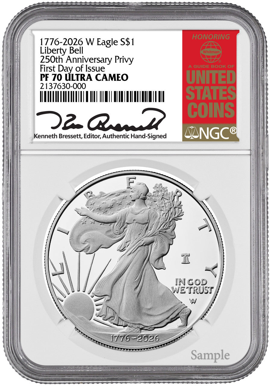 2026 W Silver Eagle Liberty Bell 250 Privy FDI PF70 NGC Bressett (1776–2026)