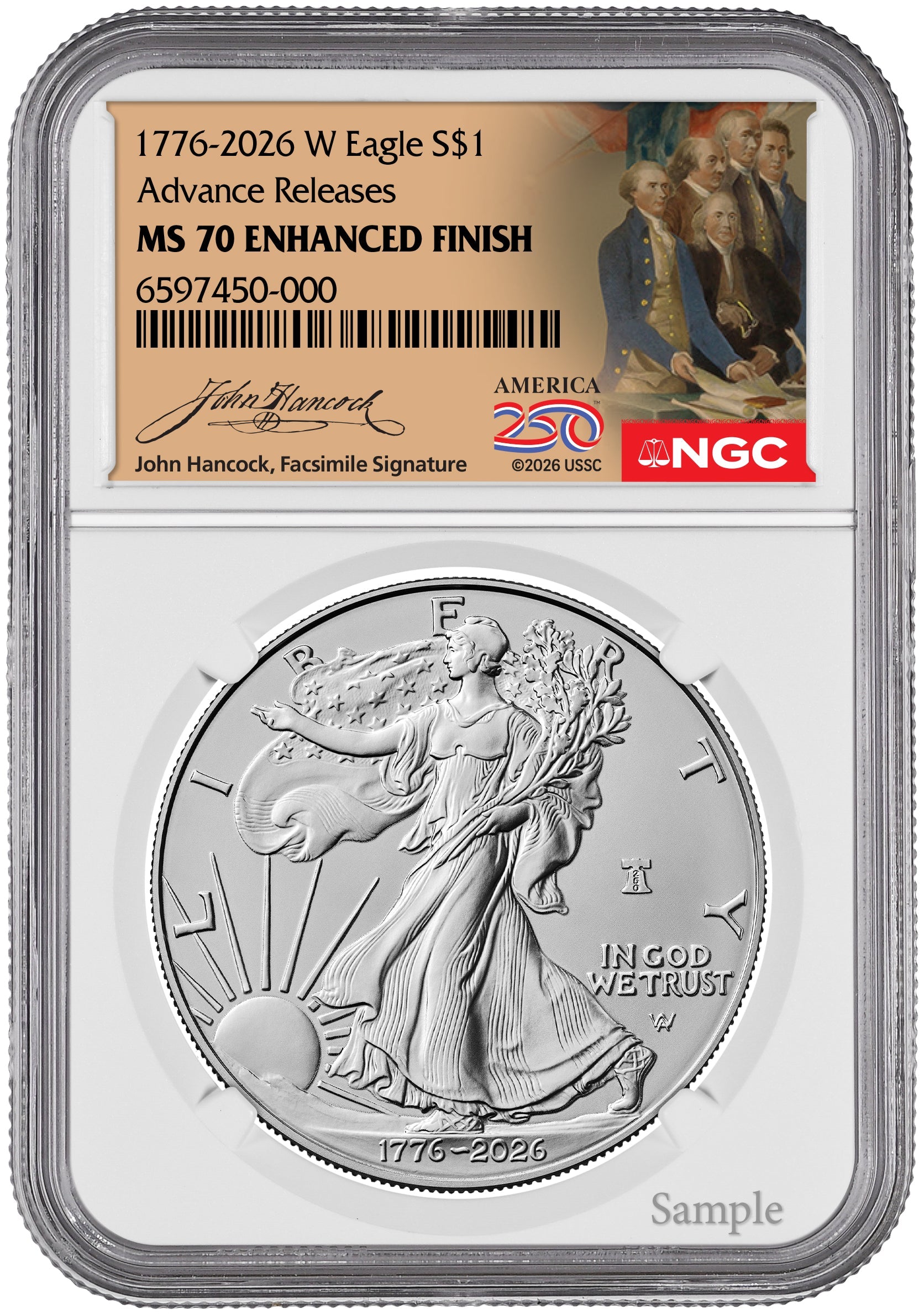 2026-W Enhanced Silver Eagle 250 Advanced Releases NGC MS70 (1776-2026) Hancock