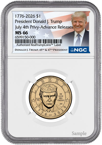 2026 President Donald J. Trump Semiquincentennial July 4th Privy AR NGC MS66 Trump