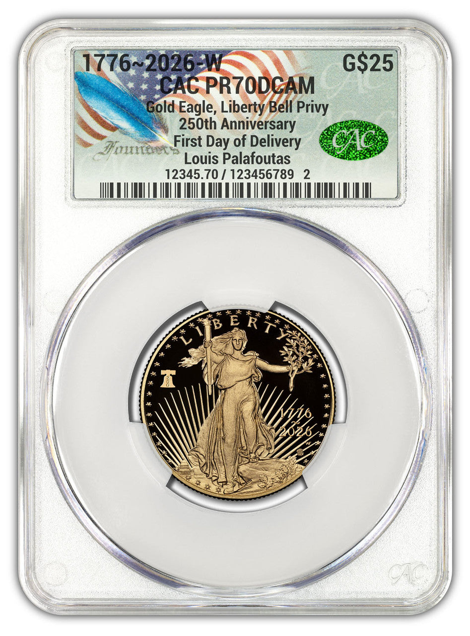 2026-W 1/2 oz Proof Gold Eagle 250 Liberty Bell FDD CAC PR70 (1776-2026)