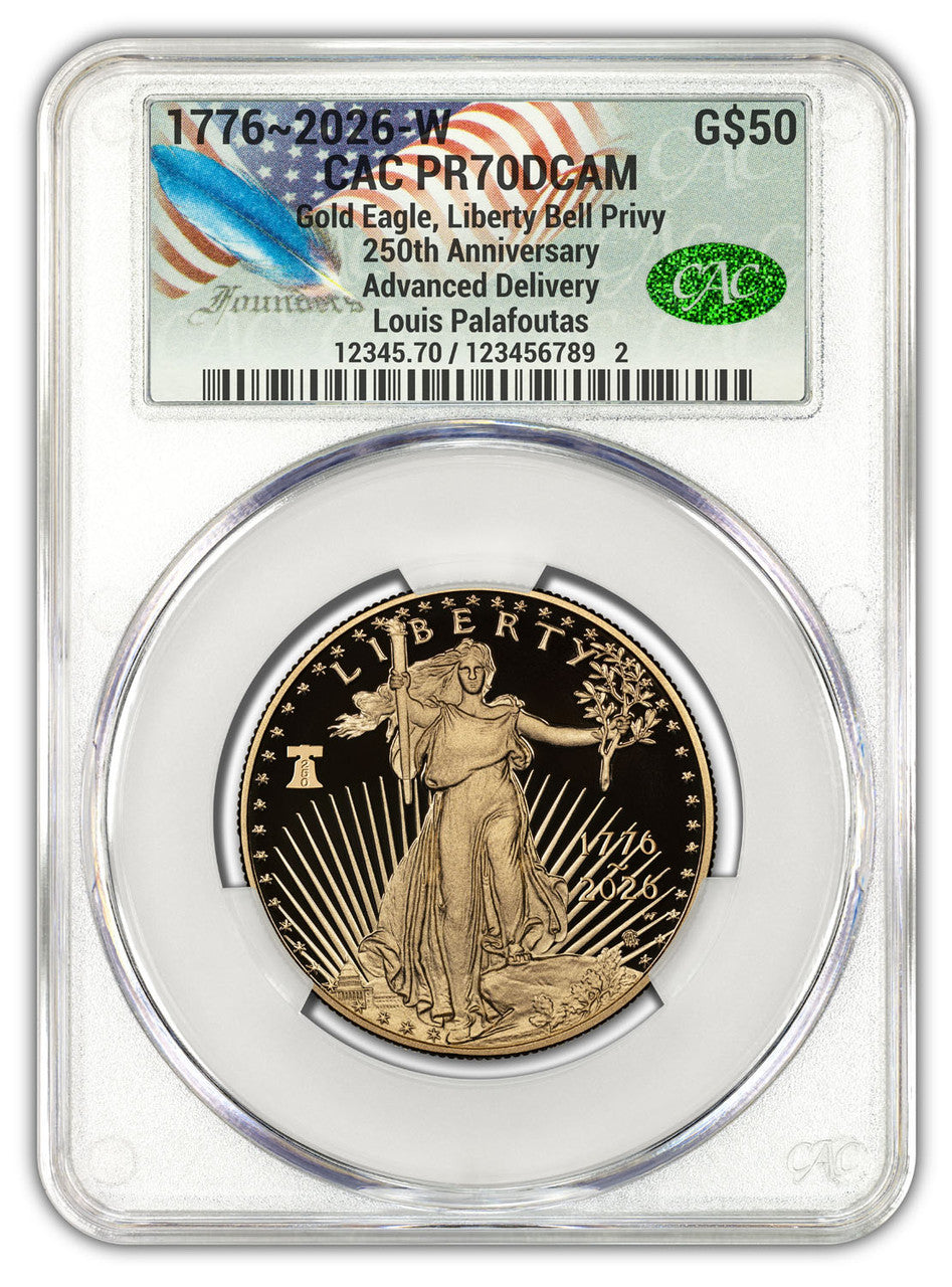 2026-W 1 oz Proof Gold Eagle 250 Liberty Bell AD CAC PR70 (1776-2026) Founders