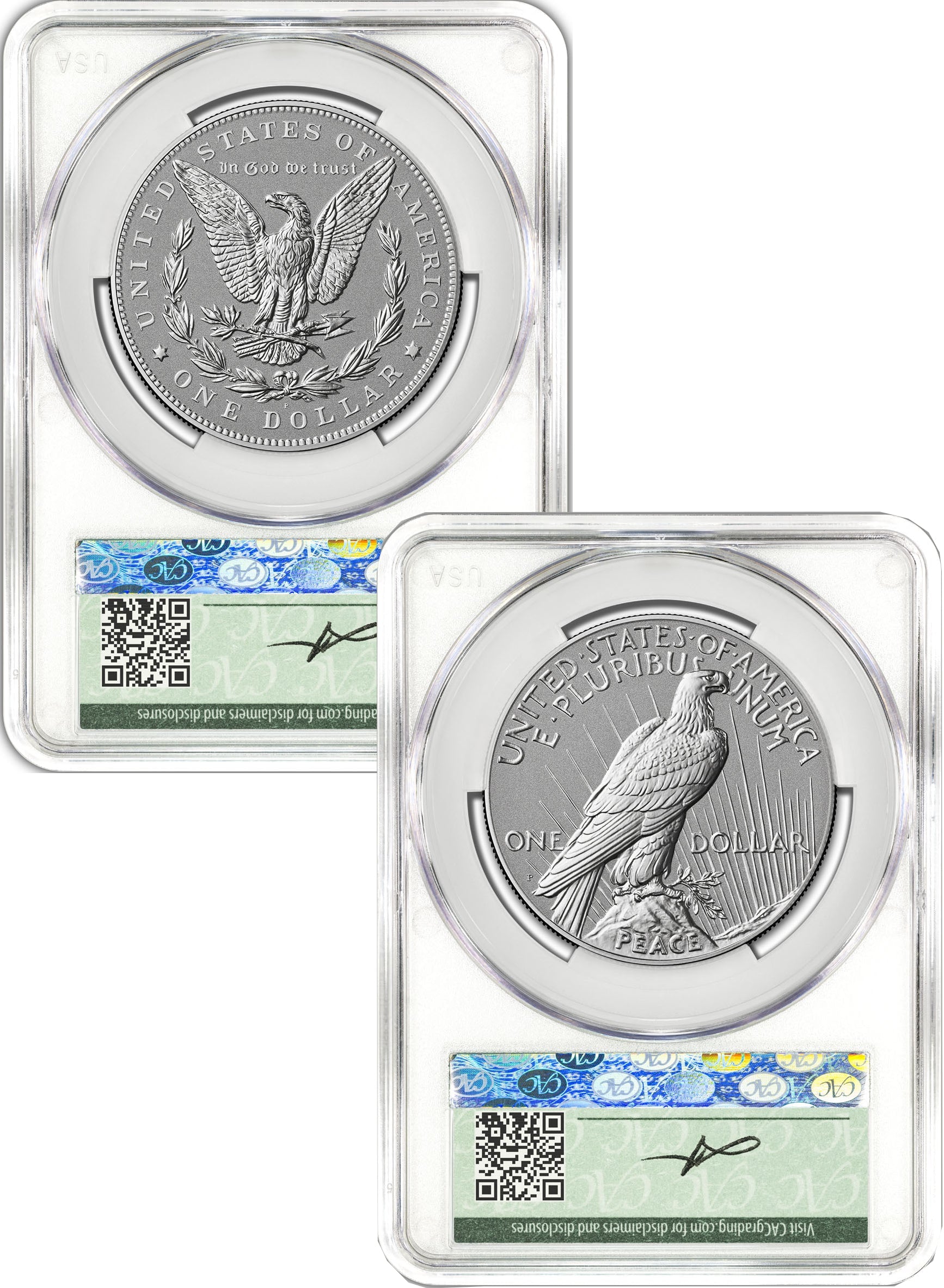 2026-P Morgan and Peace Dollar Reverse Proof 2-Coin Set CAC PR70 Advanced Delivery Founders Label